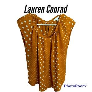 LC Lauren Conrad Orange Polka Dot Women’s Cap Sleeve Top Size Large